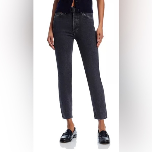 Re/done jeans stone noir 90s High Rise Jeans faded black slim 31 raw hem denim - Picture 1 of 15